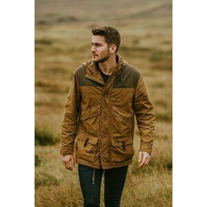 Empyre Khaki Canvas Field Coat with Multiple Pockets & Hood Layering Size Large